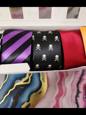 Dan Smith Men's Ties 5 Pack Multicolor Multiple Patterns Skinny Skull Stripe